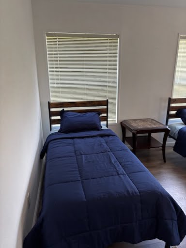 Hunting retreat guest bedroom with comfortable bedding